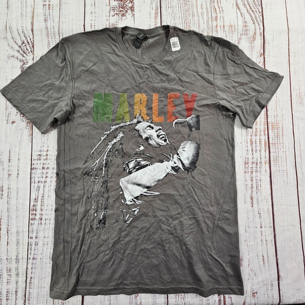 Bob Marley Gray Short Sleeve Cotton T-Shirt Men's M‎